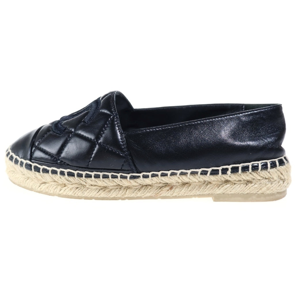 CHANEL(シャネル) ココマーク エスパドリーユ レザースリッポン フラットシューズ ブラック #37 レディース