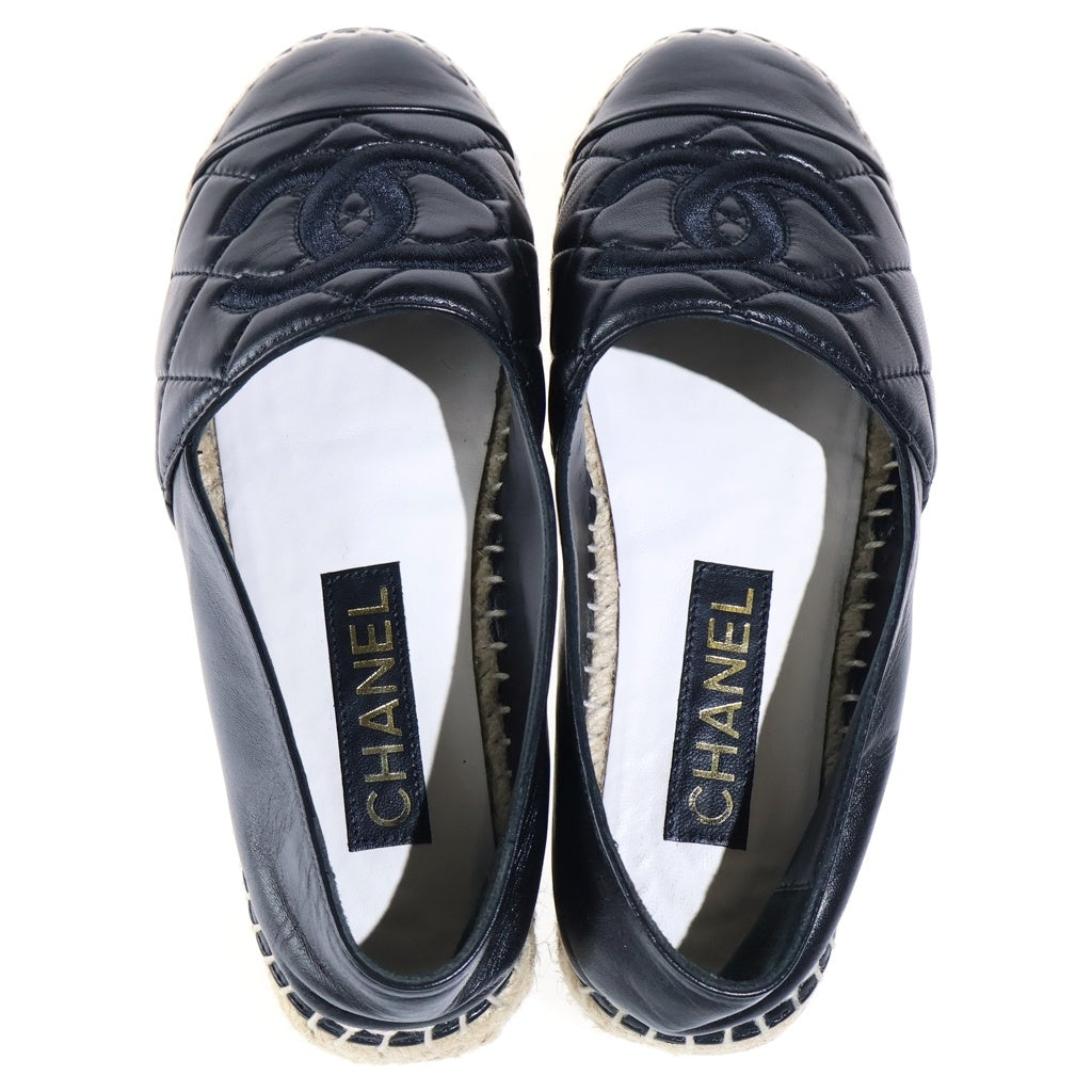 CHANEL(シャネル) ココマーク エスパドリーユ レザースリッポン フラットシューズ ブラック #37 レディース