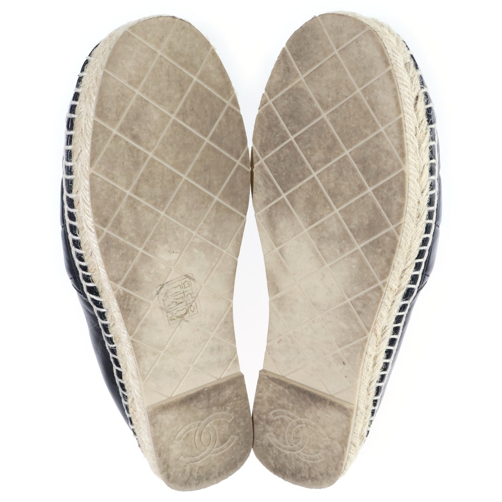CHANEL(シャネル) ココマーク エスパドリーユ レザースリッポン フラットシューズ ブラック #37 レディース