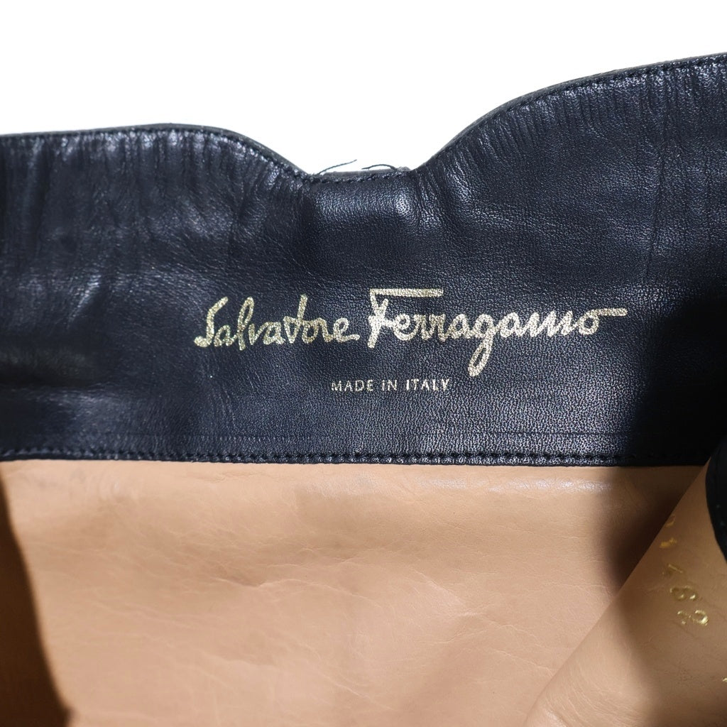 FERRAGAMO(フェラガモ) ガンチーニ ロングブーツ ブラック レザー 靴 レディース