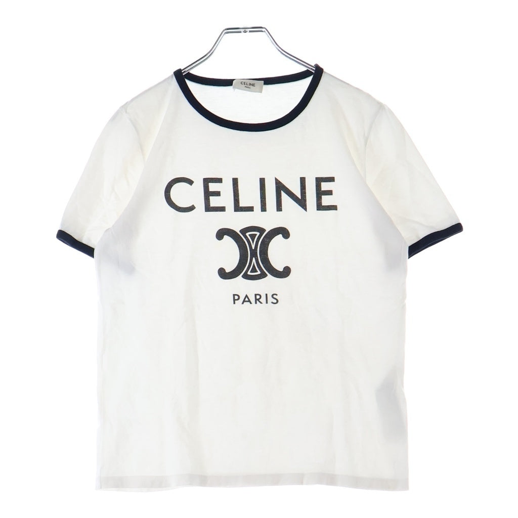 CELINE(セリーヌ) トリオンフ クラシックロゴ 半袖Tシャツ ホワイト/ブラック コットン レディース
