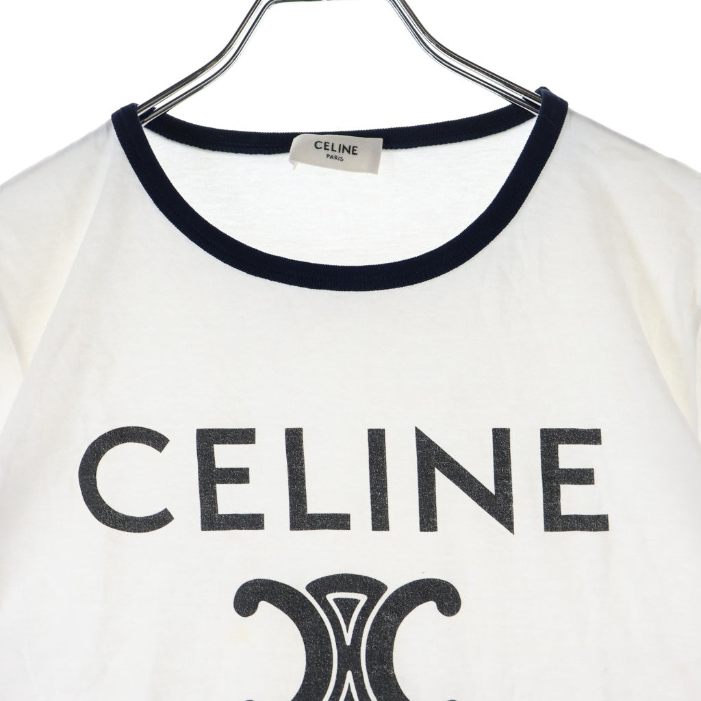 CELINE(セリーヌ) トリオンフ クラシックロゴ 半袖Tシャツ ホワイト/ブラック コットン レディース