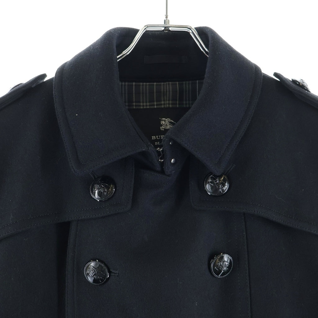 BURBERRY BLACK LABEL(バーバリー ブラックレーベル) ナポレオンコート ロゴボタン ブラック カシミヤ混ウール D1B01-200-09