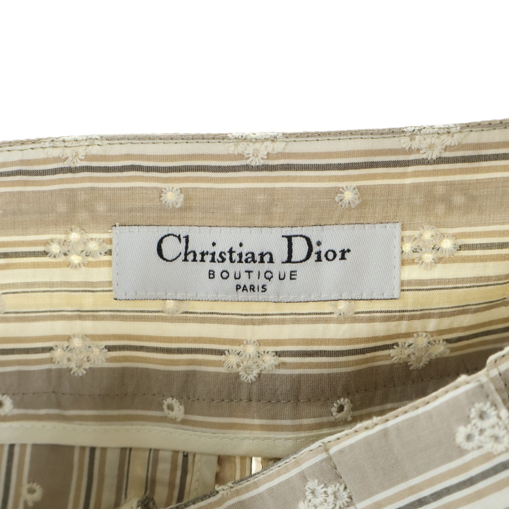 Christian Dior(クリスチャンディオール) ストライプ ロングスカート ベージュ コットン/シルク 6P12033351 レディース
