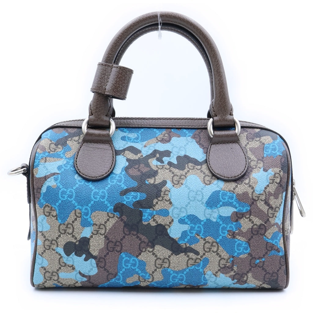 GUCCI(グッチ) GGカモフラ ミニボストン 2WAYハンドバッグ ショルダーバッグ ベージュ×ブルー PVC×レザー 854860 シルバー金具 レディース