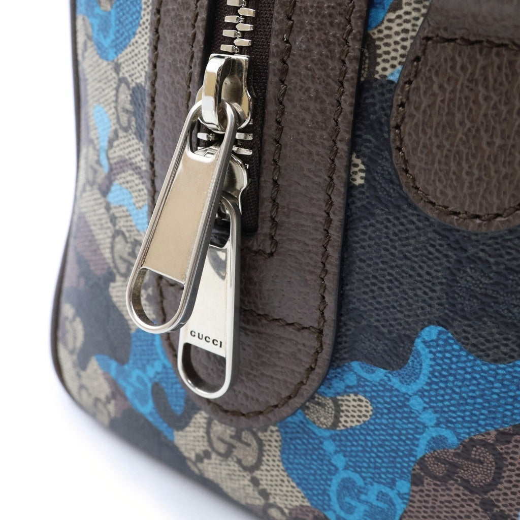 GUCCI(グッチ) GGカモフラ ミニボストン 2WAYハンドバッグ ショルダーバッグ ベージュ×ブルー PVC×レザー 854860 シルバー金具 レディース