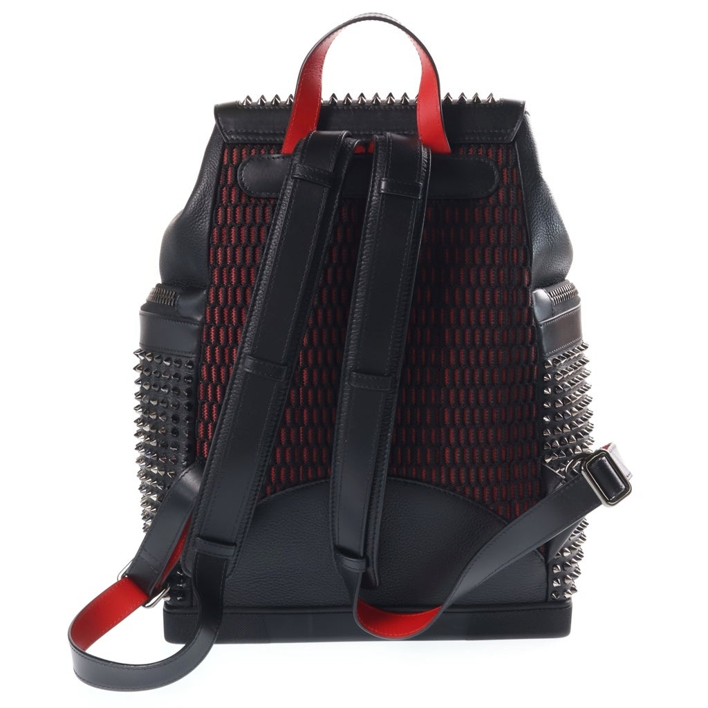 CHRISTIAN LOUBOUTIN(クリスチャンルブタン) エクスプローラーファンク スタッズバックパック リュックサック ブラック×レッド レザー シルバー金具 レディース