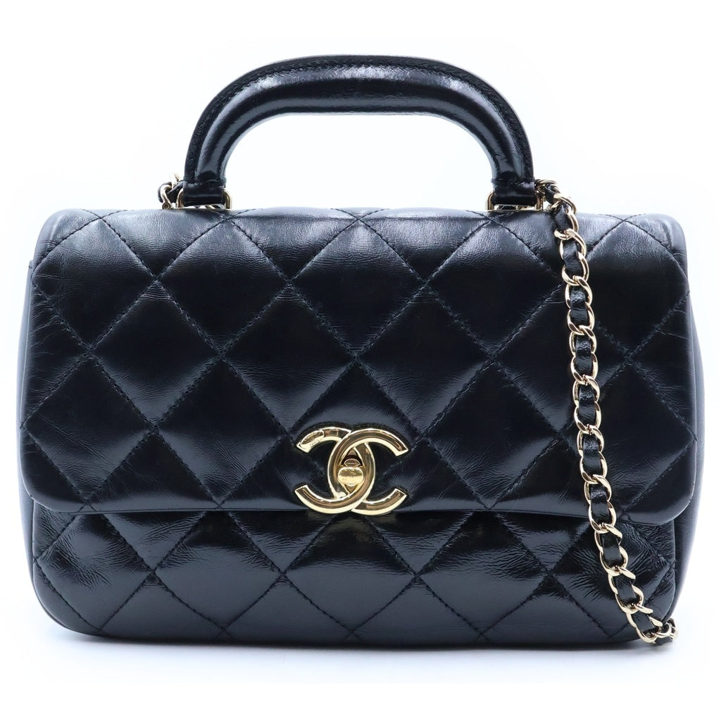 CHANEL(シャネル) マトラッセ トップハンドル 2WAYハンドバッグ チェーンショルダーバッグ ブラック ラムスキン プレートシリアル AS4543 ゴールド金具 レディース