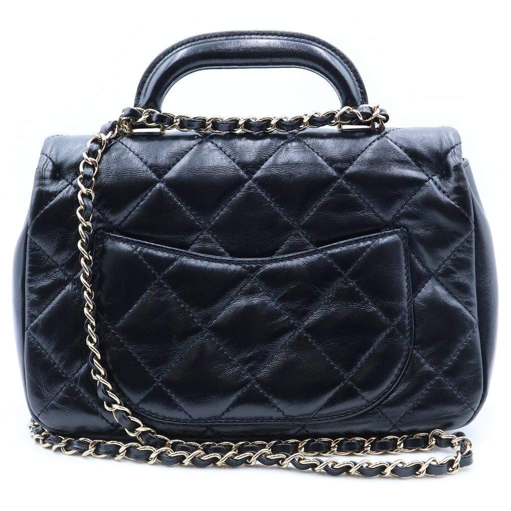 CHANEL(シャネル) マトラッセ トップハンドル 2WAYハンドバッグ チェーンショルダーバッグ ブラック ラムスキン プレートシリアル AS4543 ゴールド金具 レディース