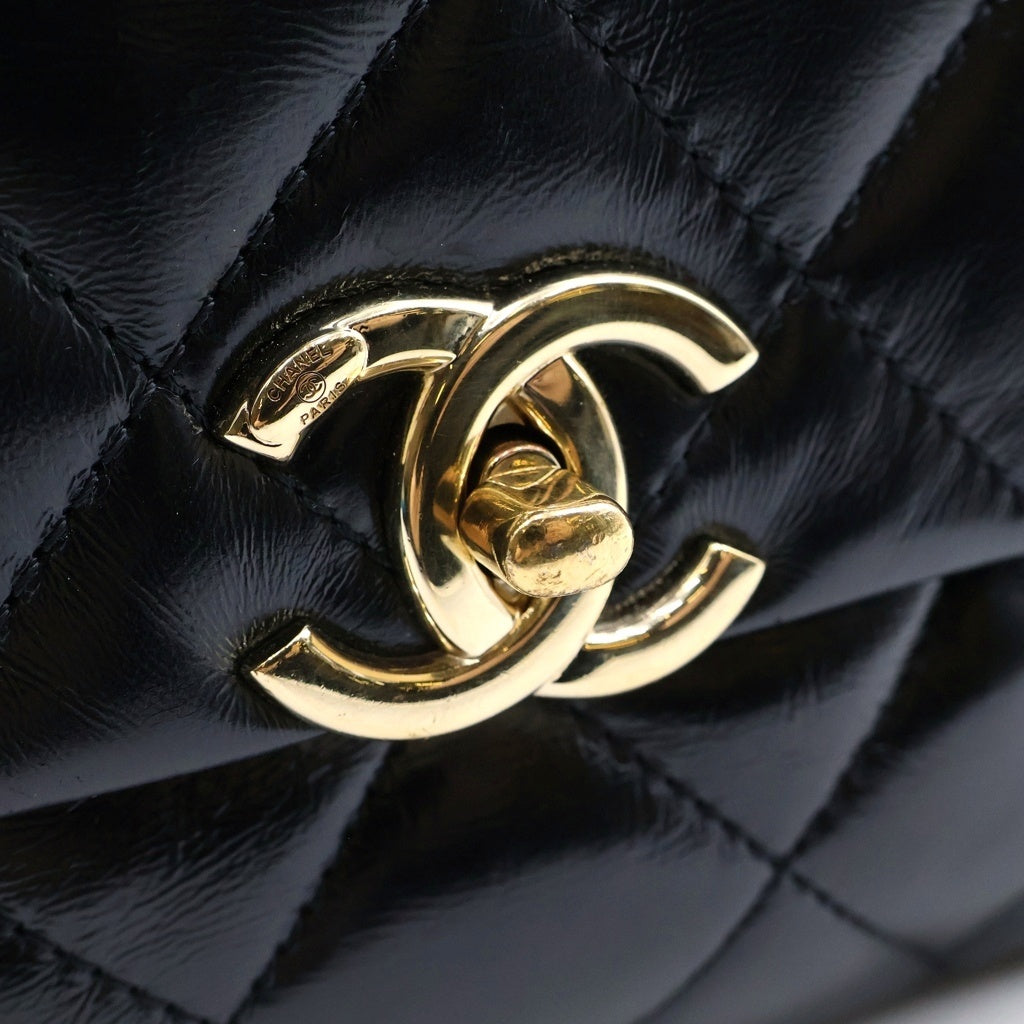 CHANEL(シャネル) マトラッセ トップハンドル 2WAYハンドバッグ チェーンショルダーバッグ ブラック ラムスキン プレートシリアル AS4543 ゴールド金具 レディース