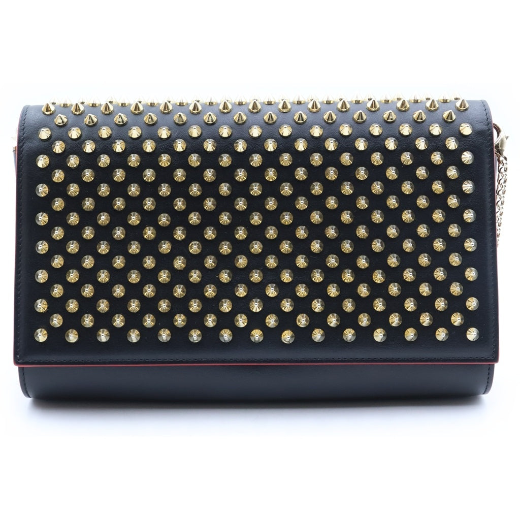 CHRISTIAN LOUBOUTIN(クリスチャンルブタン) スタッズ パロマクラッチ チェーンショルダーバッグ ブラック×レッド レザー×エナメル 1165081 レディース