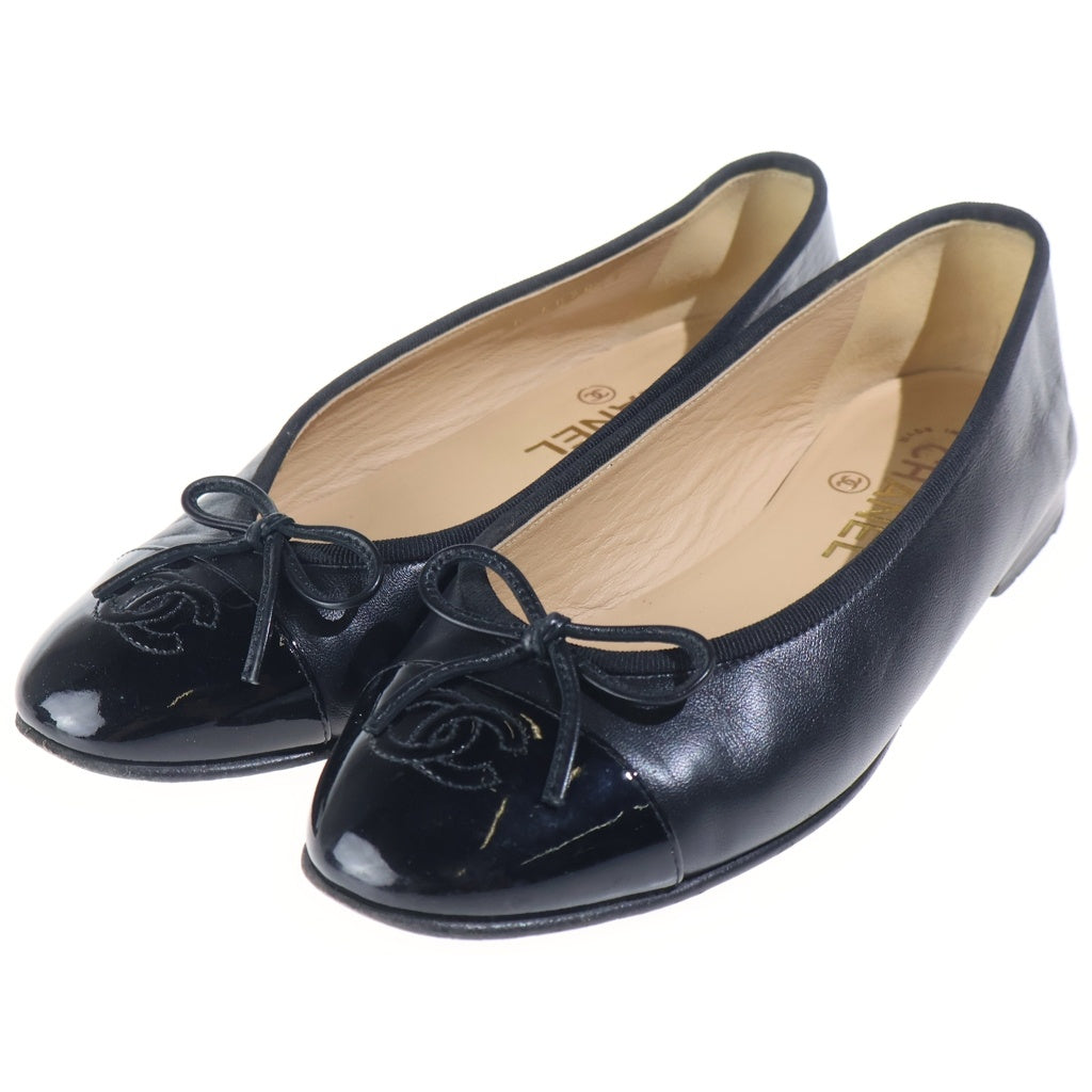 CHANEL(シャネル) バレリーナフラットシューズ レザーミュール ブラック #37 1/2 レディース