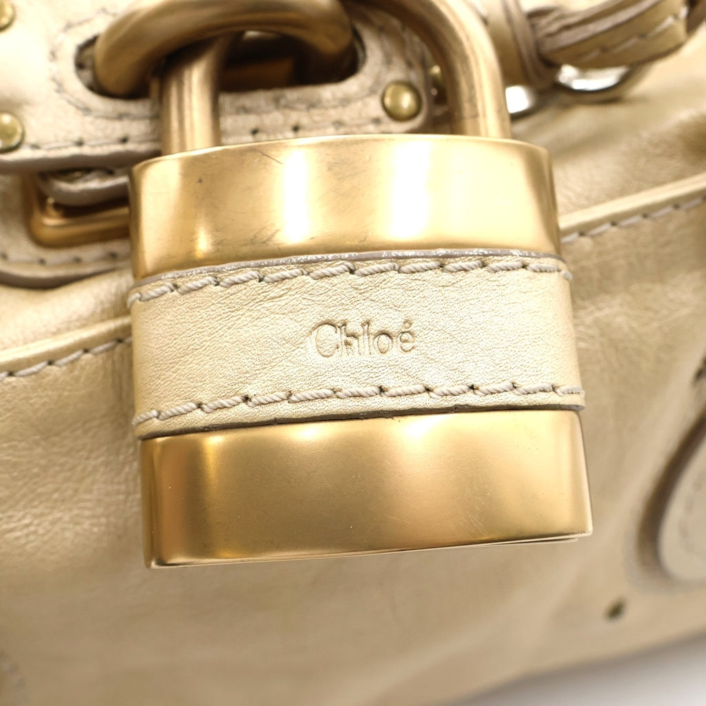 Chloe(クロエ) パディントン ハンドバッグ ミディアム ボストンバッグ ゴールド レザー シルバー金具 レディース