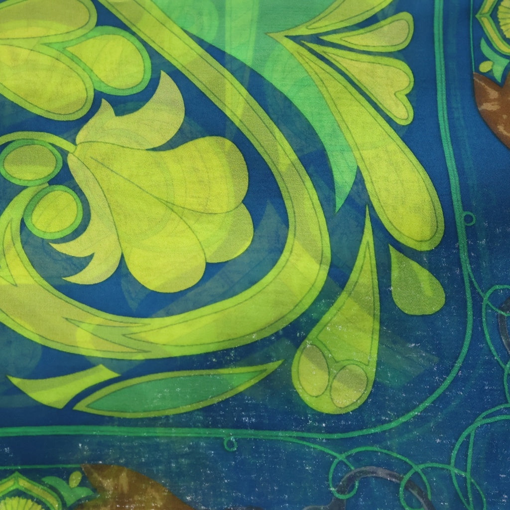 HERMES(エルメス) カレ90 FOLKLORE フォークロア スカーフ シルク ネオンイエロー/ブルー レディース