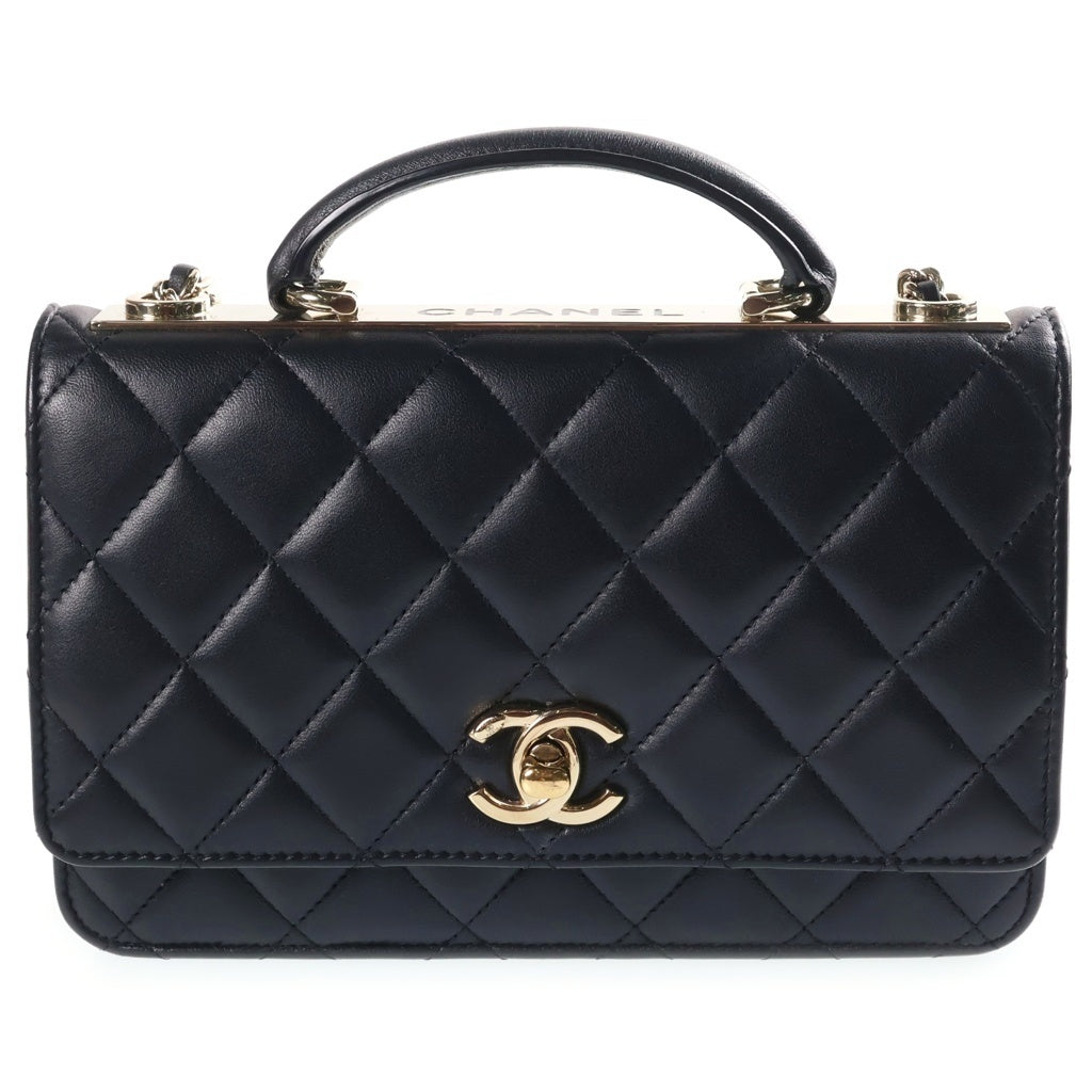 CHANEL(シャネル) トレンディCC トップハンドル ラムスキン レザーチェーンショルダーバッグ ブラック ゴールド金具 レディース