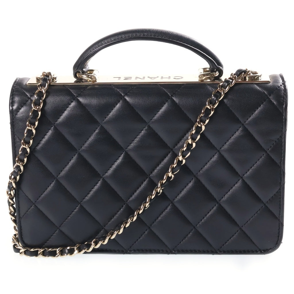 CHANEL(シャネル) トレンディCC トップハンドル ラムスキン レザーチェーンショルダーバッグ ブラック ゴールド金具 レディース
