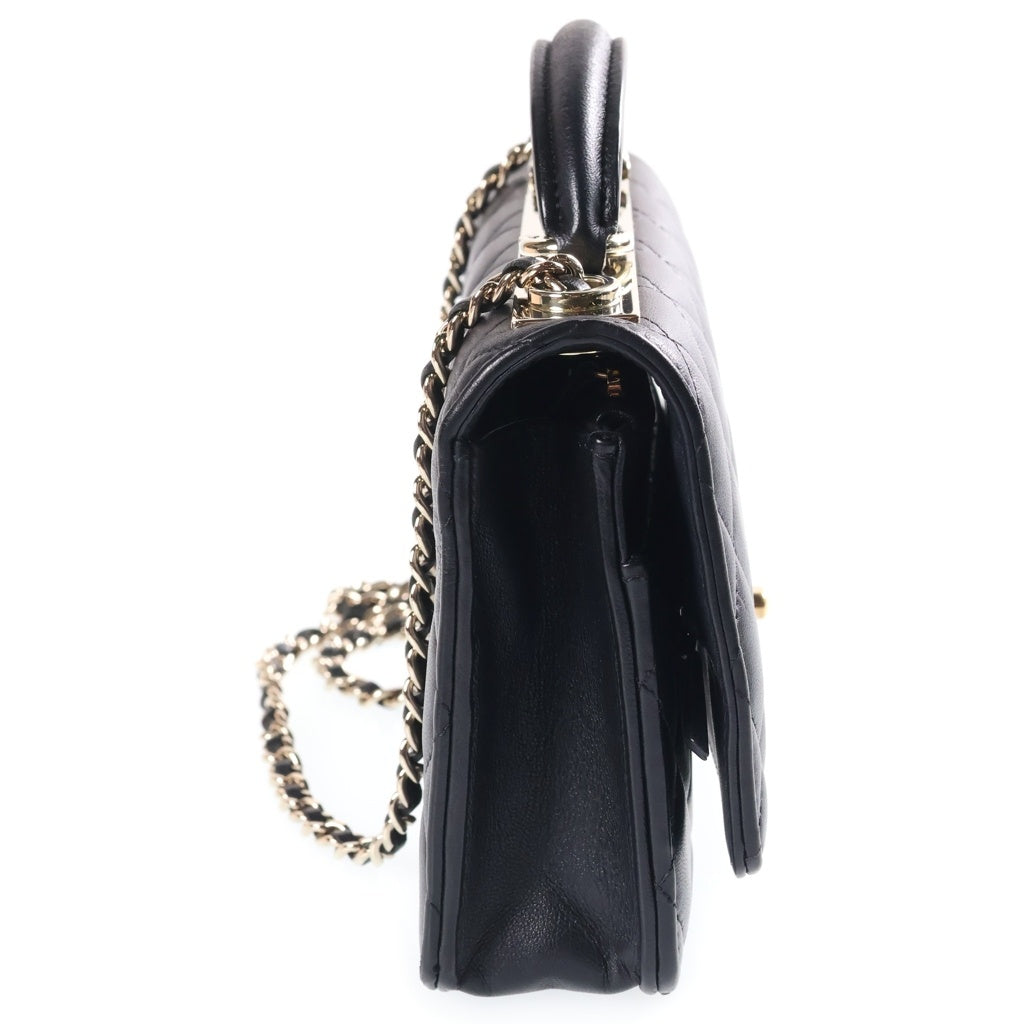 CHANEL(シャネル) トレンディCC トップハンドル ラムスキン レザーチェーンショルダーバッグ ブラック ゴールド金具 レディース