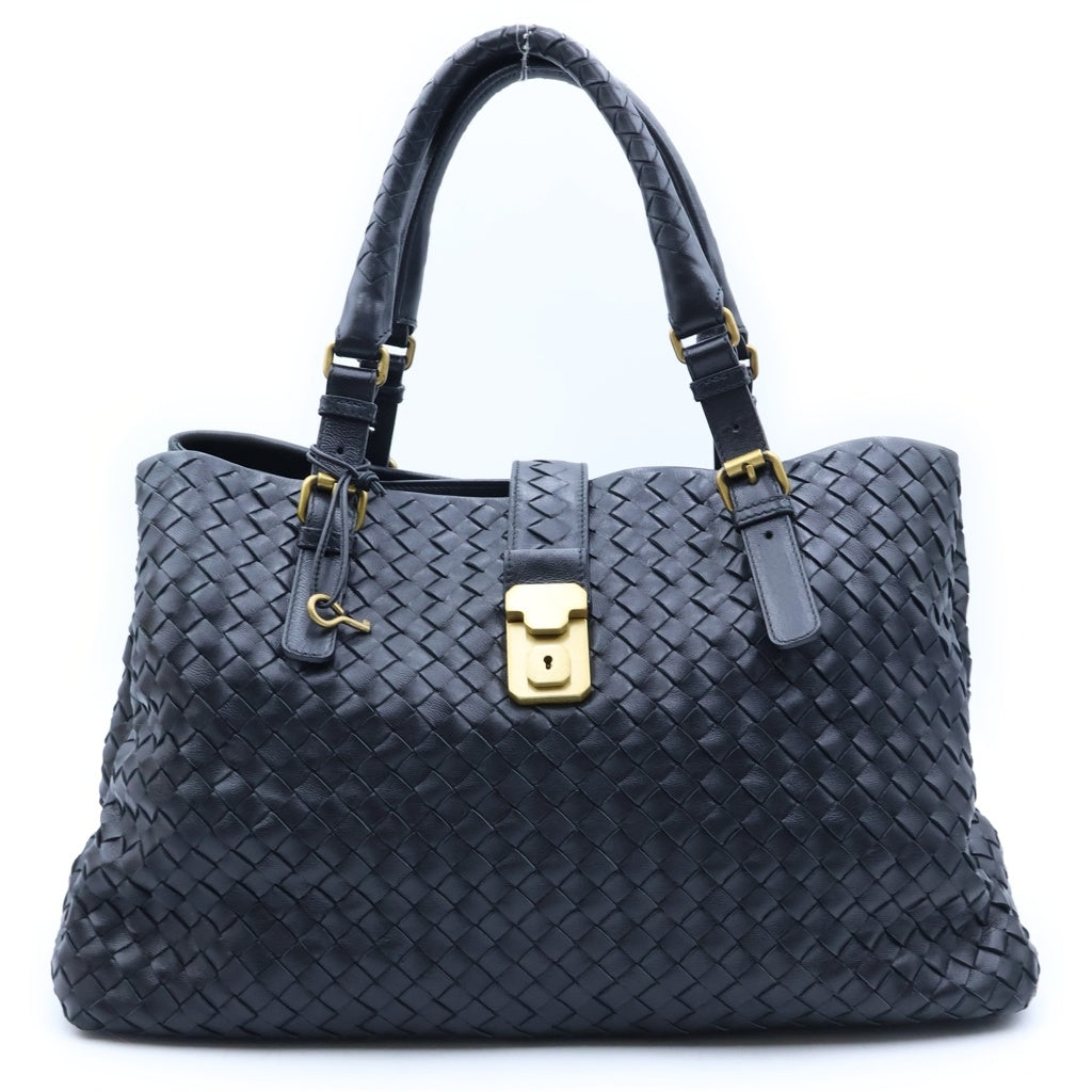 BOTTEGA VENETA(ボッテガヴェネタ) イントレチャート ローマ ハンドバッグ ボストンバッグ ブラック レザー ゴールド金具