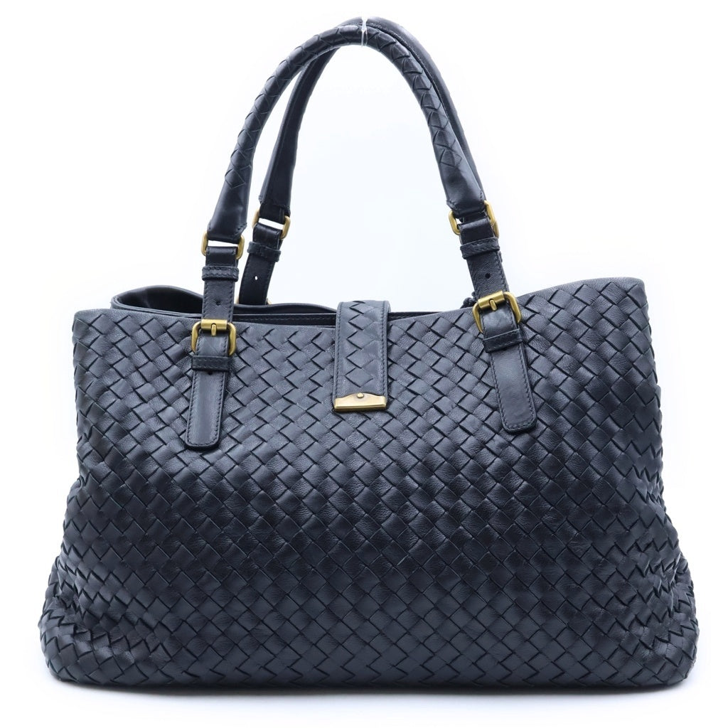 BOTTEGA VENETA(ボッテガヴェネタ) イントレチャート ローマ ハンドバッグ ボストンバッグ ブラック レザー ゴールド金具