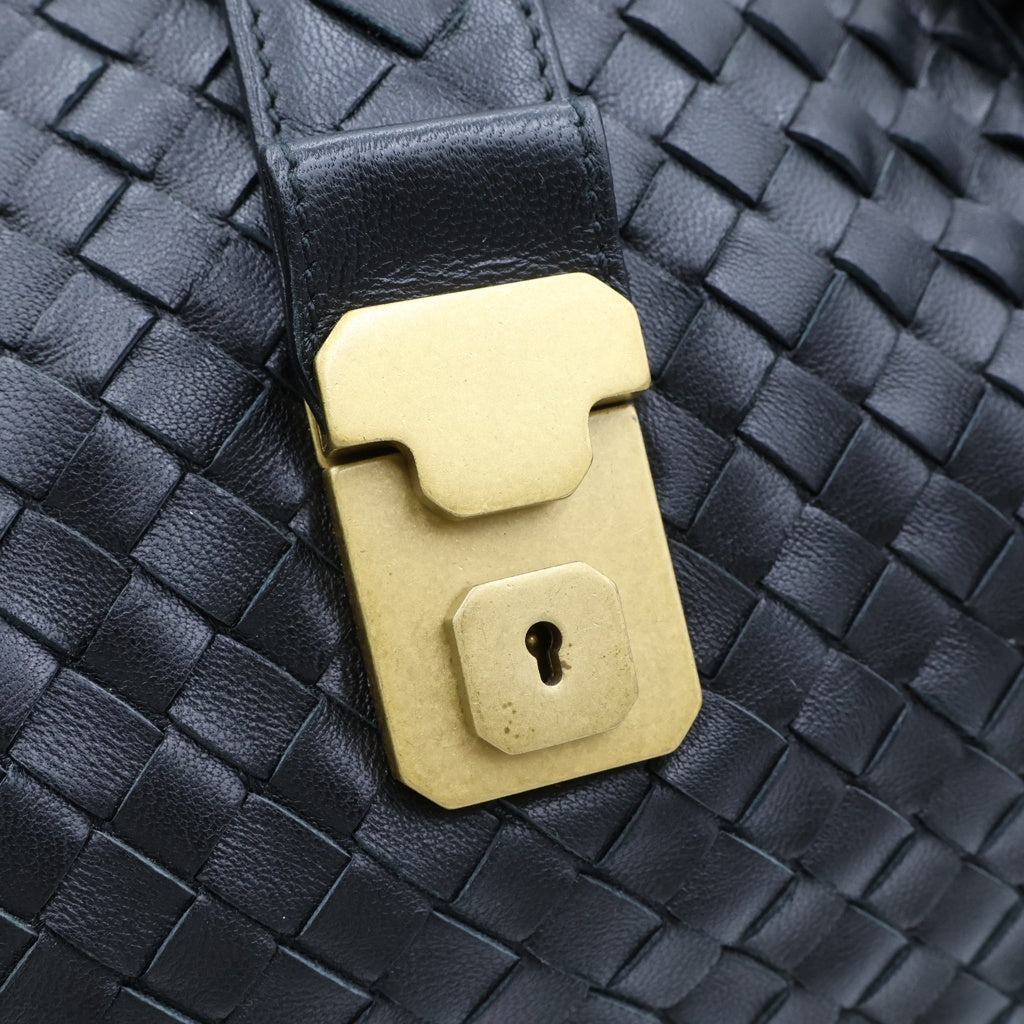 BOTTEGA VENETA(ボッテガヴェネタ) イントレチャート ローマ ハンドバッグ ボストンバッグ ブラック レザー ゴールド金具
