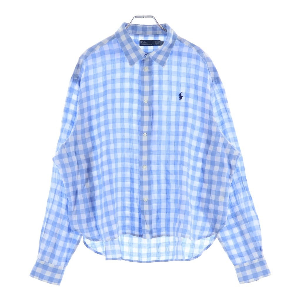 POLO RALPH LAUREN(ポロラルフローレン) ブロックチェック 長袖リネンシャツ ブルー/ホワイト レディース