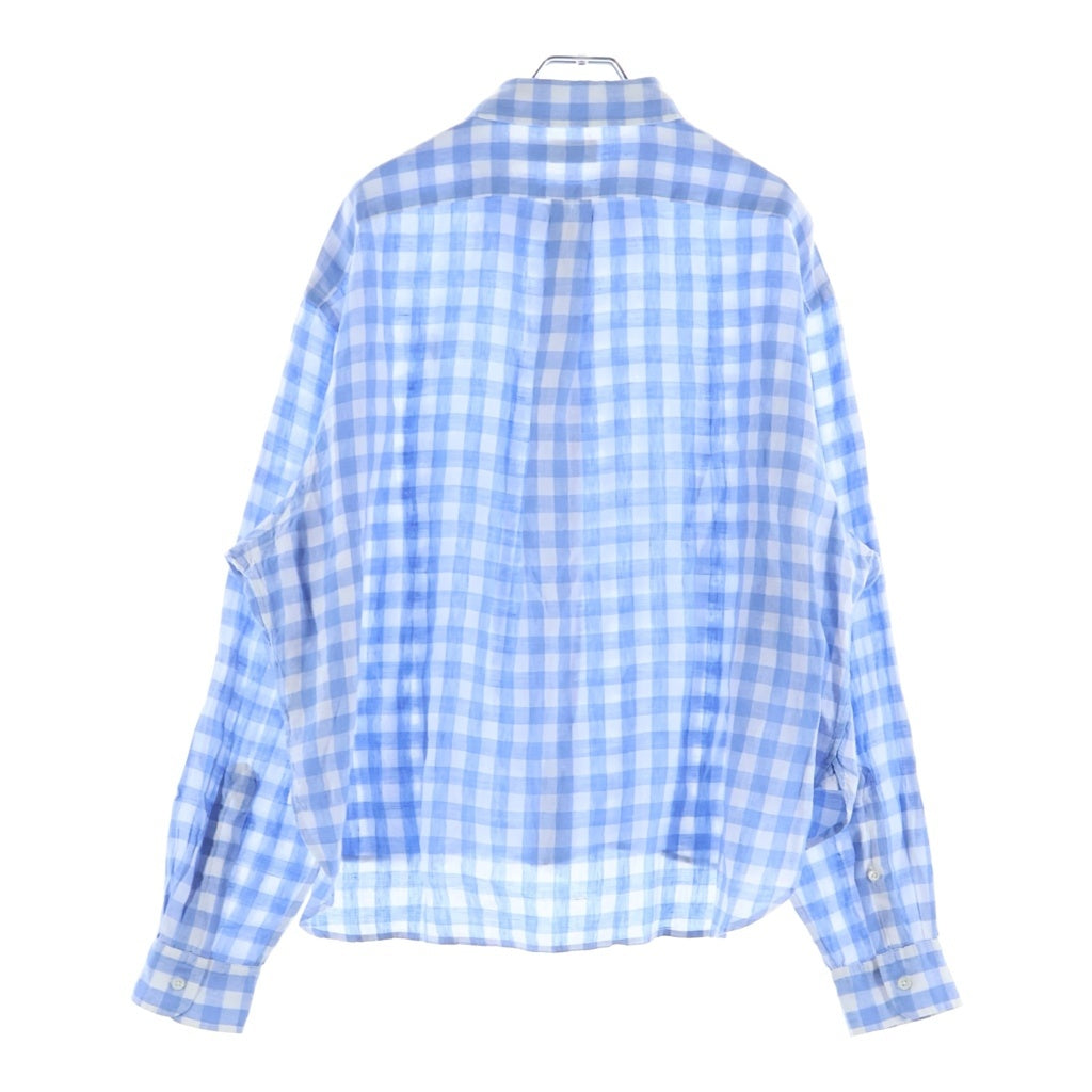 POLO RALPH LAUREN(ポロラルフローレン) ブロックチェック 長袖リネンシャツ ブルー/ホワイト レディース