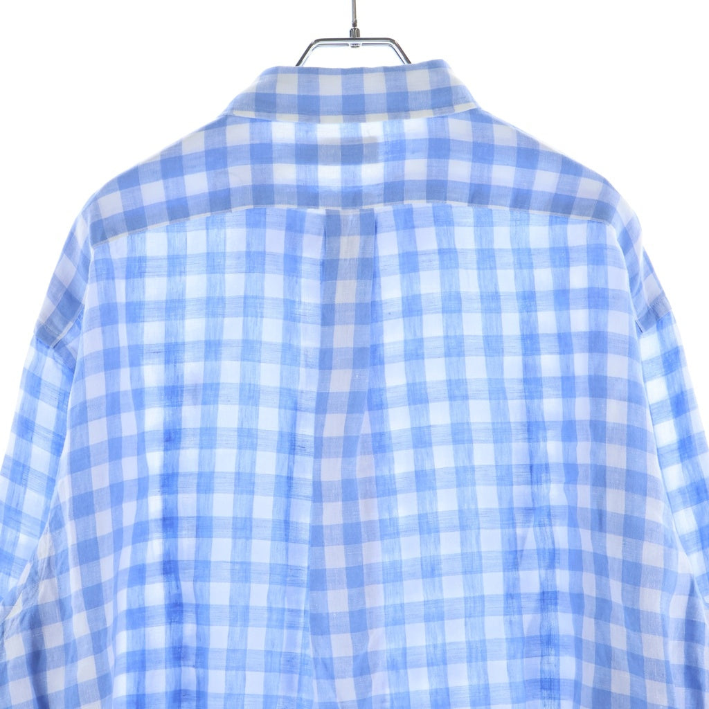 POLO RALPH LAUREN(ポロラルフローレン) ブロックチェック 長袖リネンシャツ ブルー/ホワイト レディース