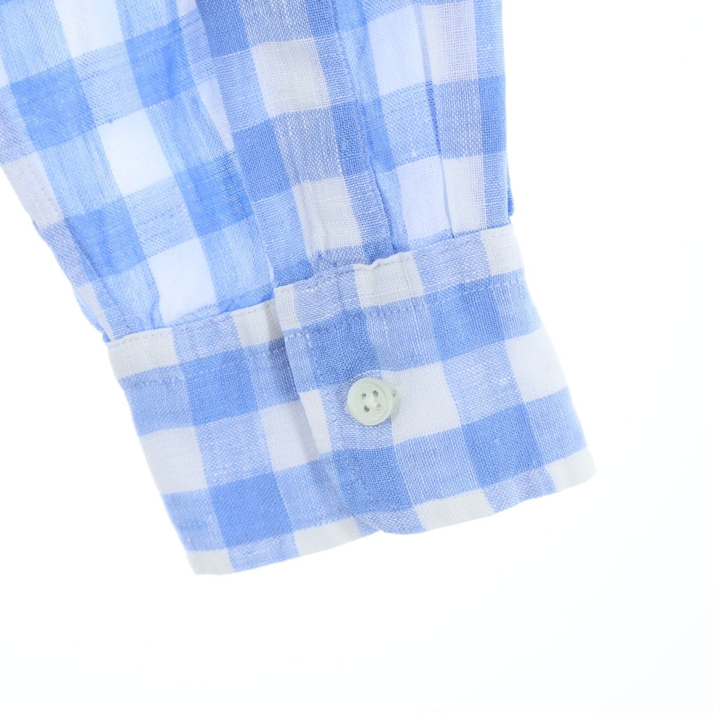 POLO RALPH LAUREN(ポロラルフローレン) ブロックチェック 長袖リネンシャツ ブルー/ホワイト レディース