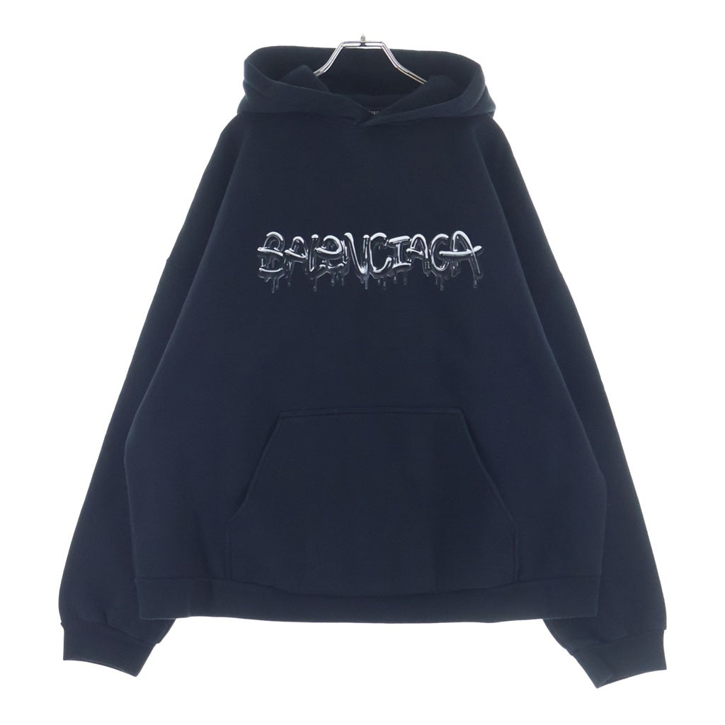 BALENCIAGA(バレンシアガ) 22SS スライムペイントロゴ スウェットプルオーバー パーカー ワイドフィット オーバーサイズブラック 674986 TLVF2