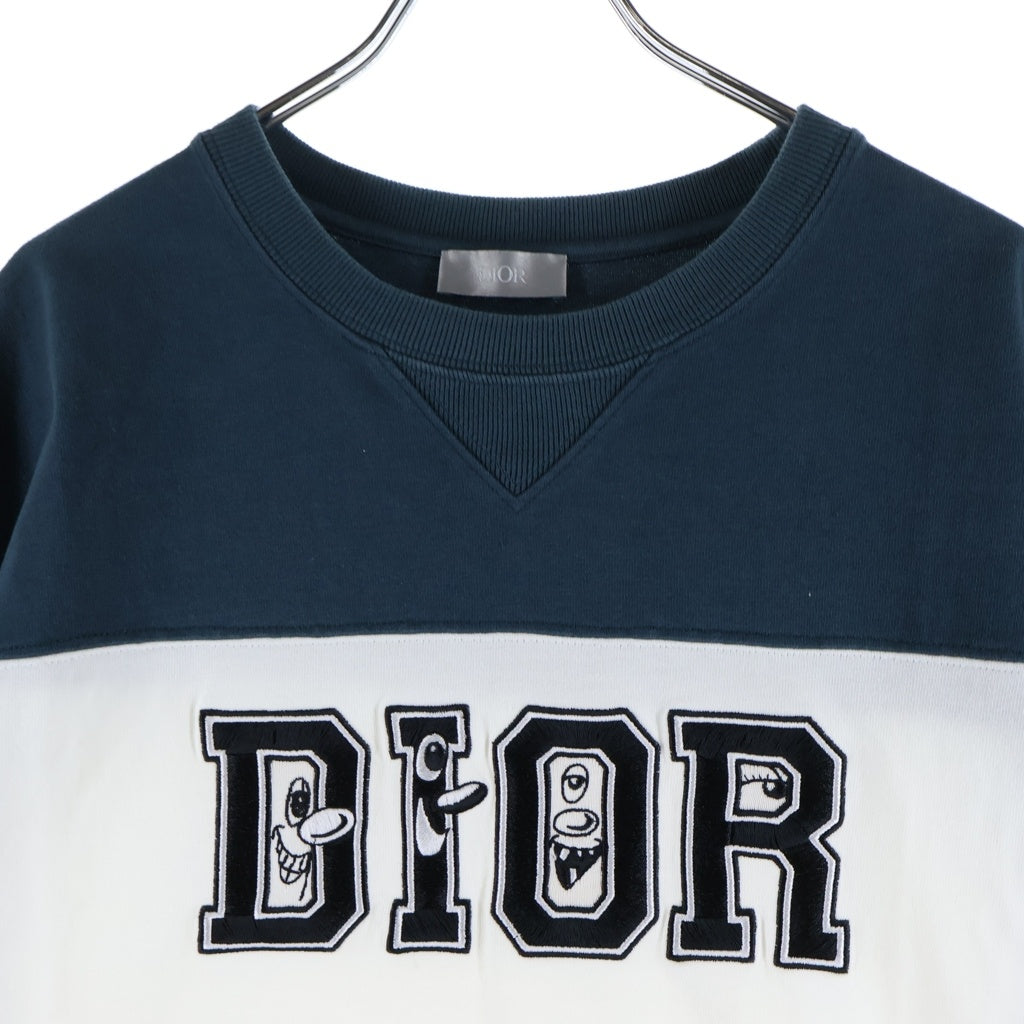 DIOR(ディオール) ケニーシャーフ ロゴ刺繍 オーバーサイズ半袖Tシャツ カットソー グリーン/ホワイト 193J646A055