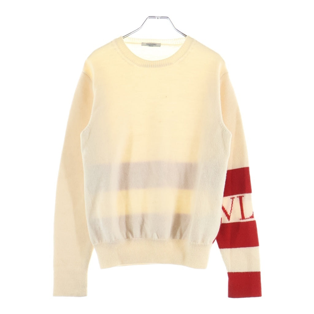 VALENTINO(ヴァレンティノ) 袖VLTNロゴ ラインデザイン長袖ニット セーター ウール ベージュ/レッド WV3KC15K7HN レディース