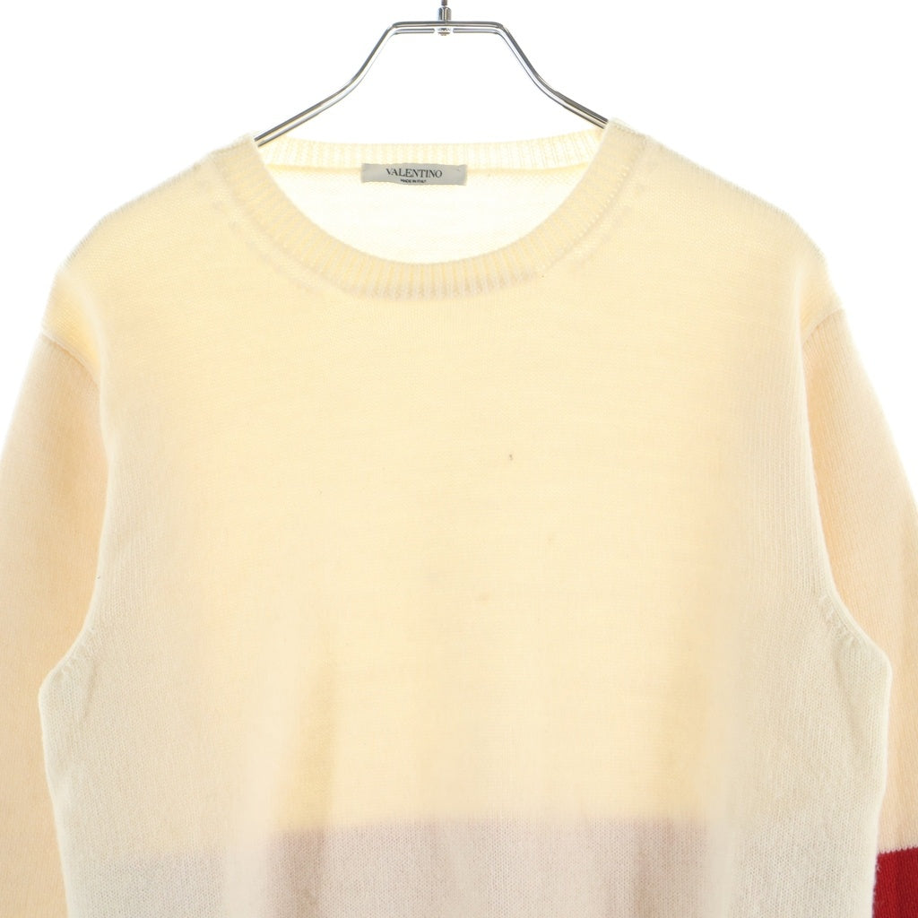 VALENTINO(ヴァレンティノ) 袖VLTNロゴ ラインデザイン長袖ニット セーター ウール ベージュ/レッド WV3KC15K7HN レディース