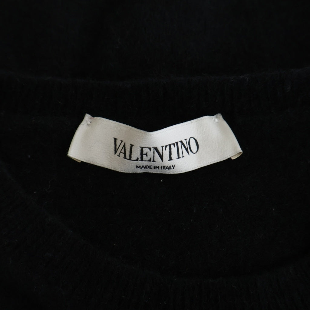 VALENTINO(ヴァレンティノ) Cashmere Wool Logo Knit Sweater フロントロゴ刺繍 クルーネック長袖ニット セーター ブラック SB3KC10546T レディース