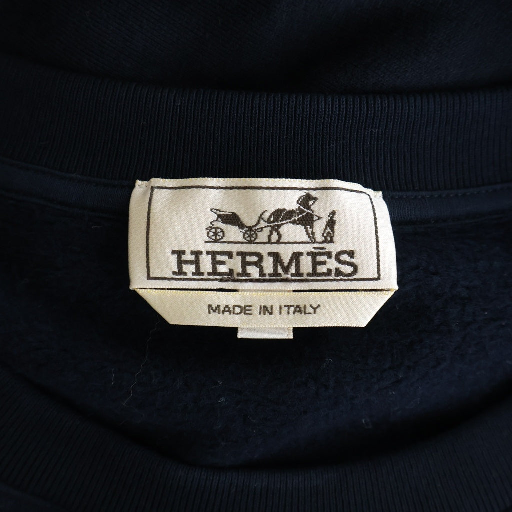 HERMES(エルメス) シュヴォー アン シンメトリー スウェット トレーナー レザーパッチ ネイビー