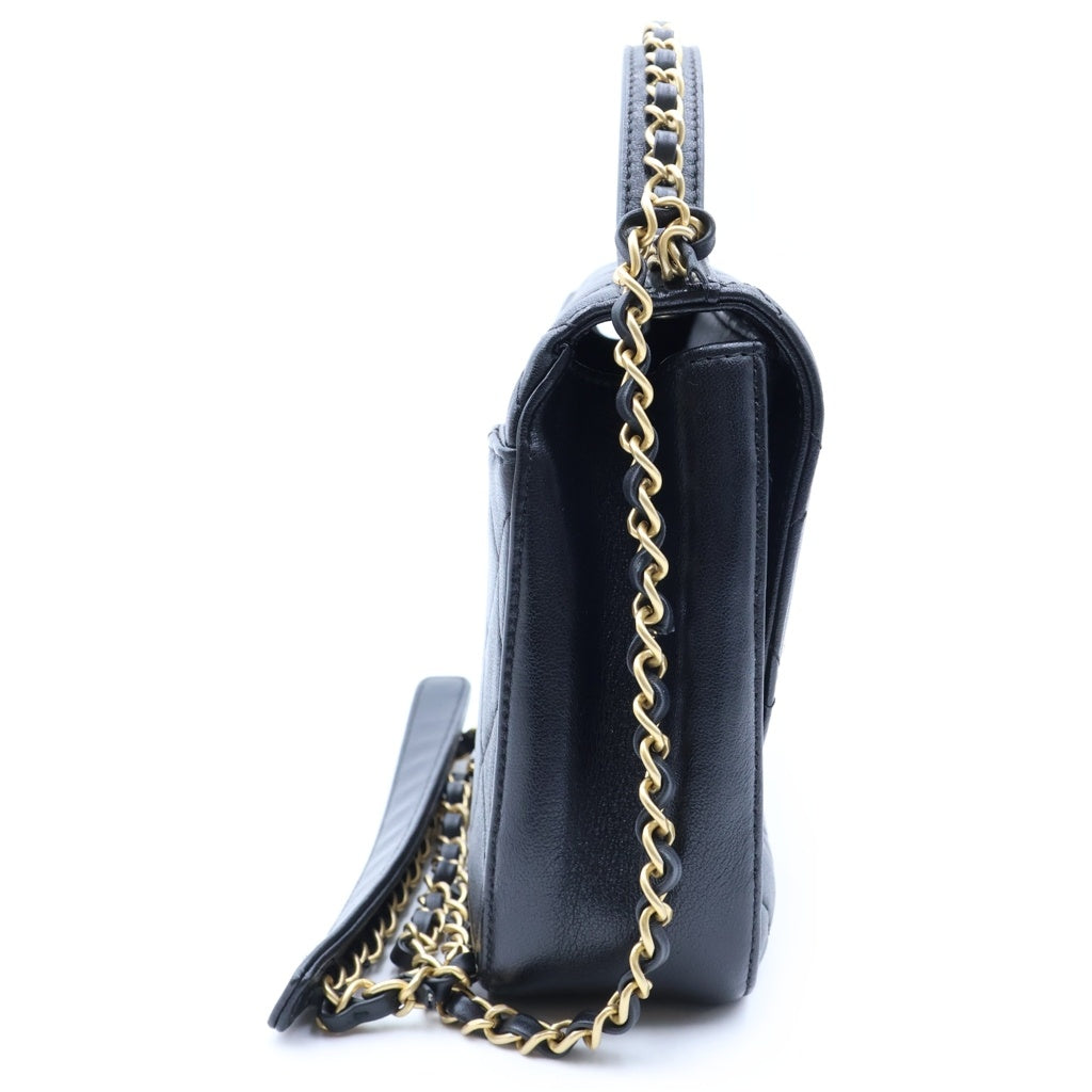 CHANEL(シャネル) マトラッセ トップハンドル チェーンショルダーバッグ ブラック ラムスキン ゴールド金具 AS0970 28番台 レディース