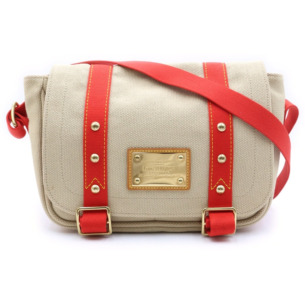LOUIS VUITTON(ルイヴィトン) アンティグア ブザスPM ショルダーバッグ ベージュ×レッド キャンバス M40041 ゴールド金具 レディース