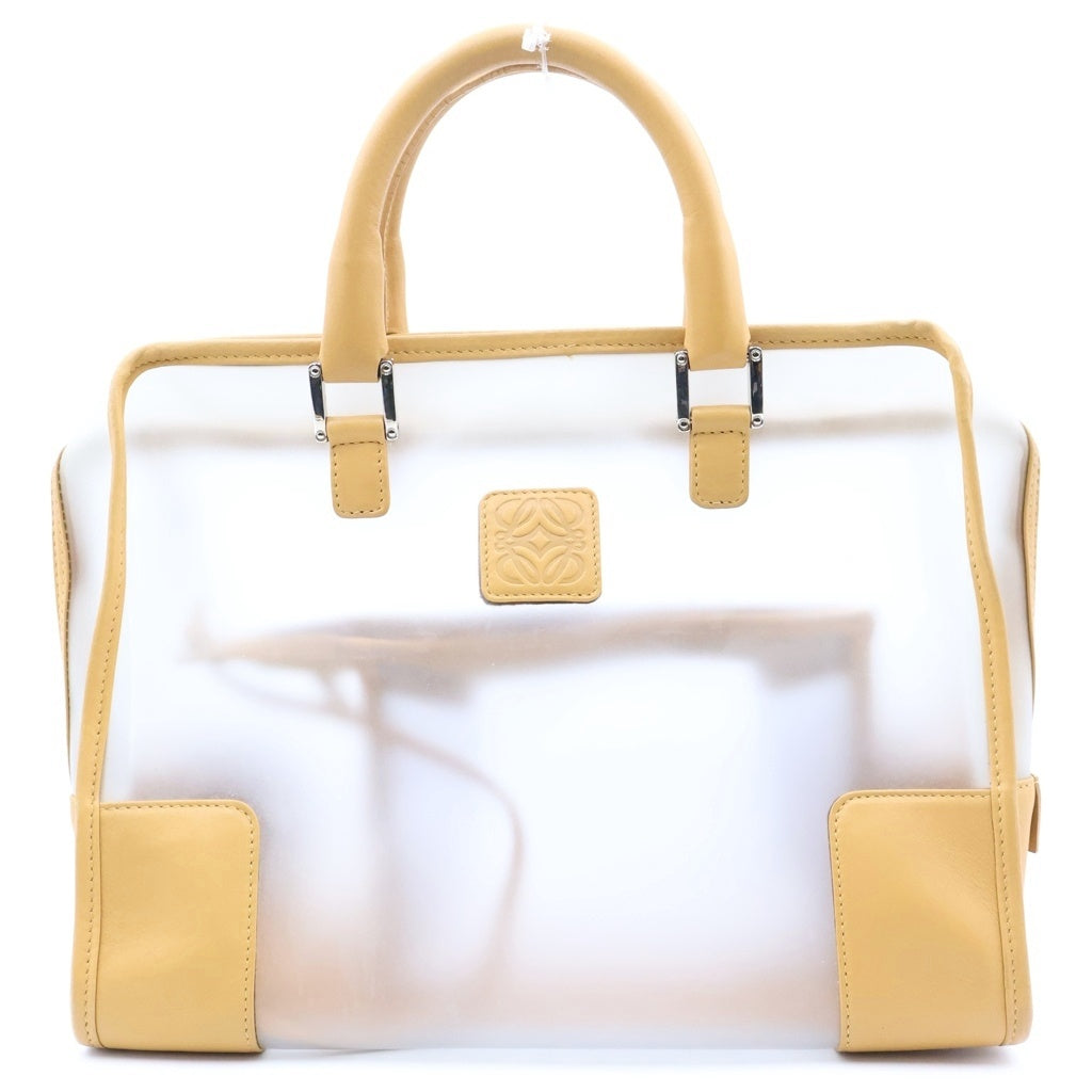 LOEWE(ロエベ) アマソナ2000 ハンドバッグ ブラウン×クリア ビニール×レザー シルバー金具 レディース