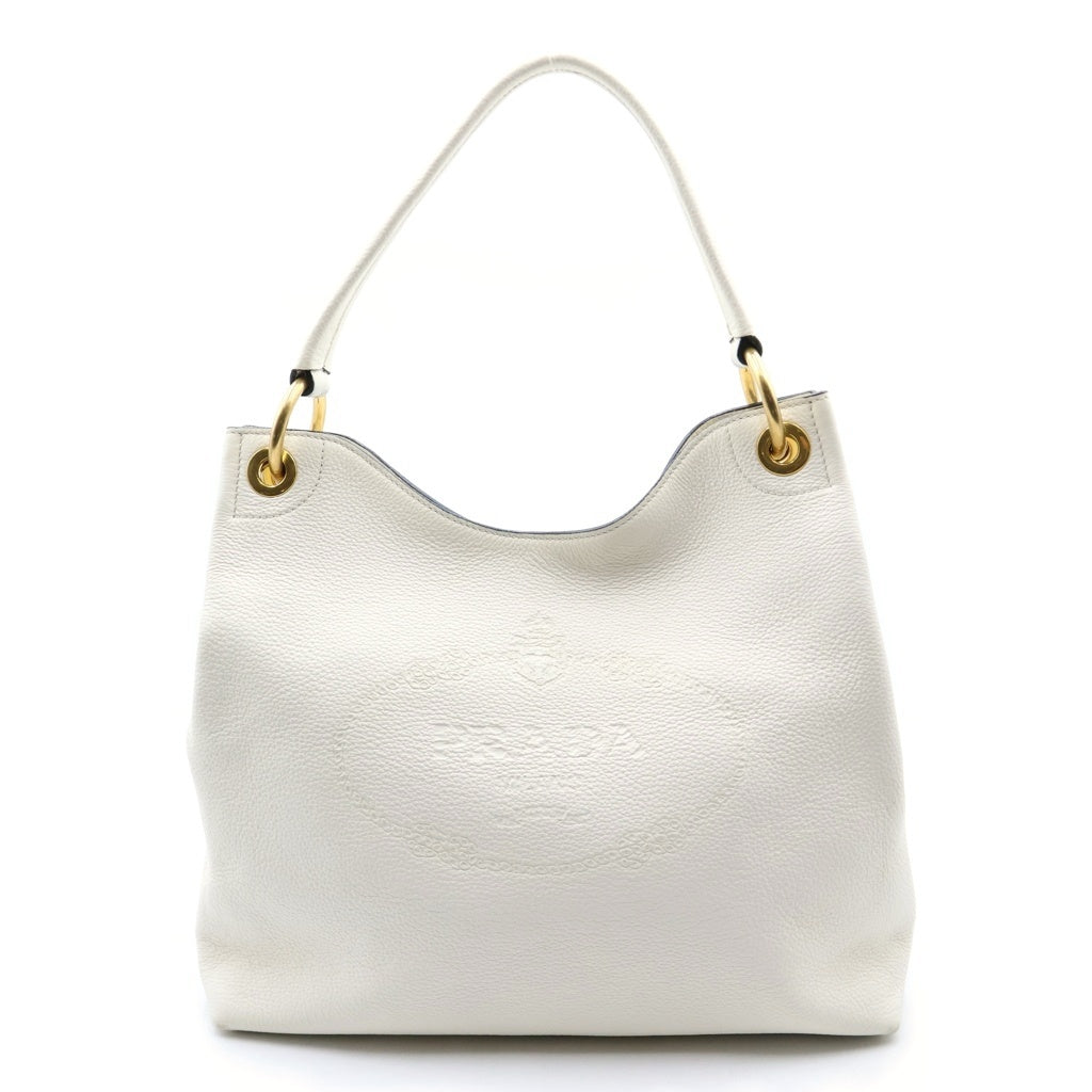 PRADA(プラダ) エンボスロゴ ワンショルダーバッグ トートバッグ ホワイト アイボリー レザー 1BC051 ゴールド金具 レディース