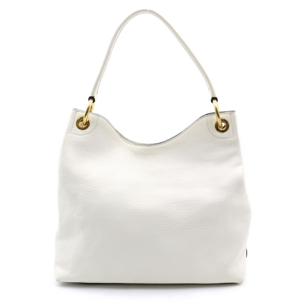 PRADA(プラダ) エンボスロゴ ワンショルダーバッグ トートバッグ ホワイト アイボリー レザー 1BC051 ゴールド金具 レディース
