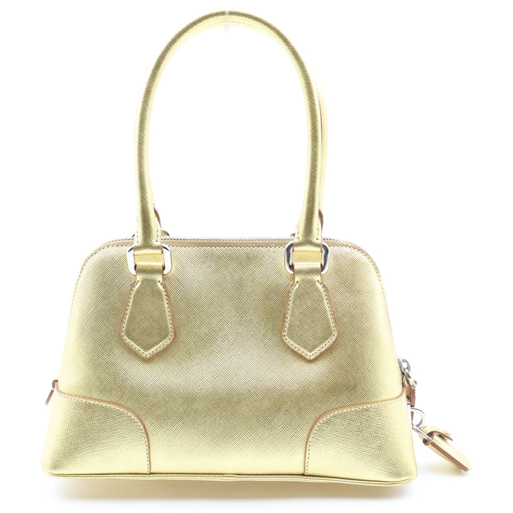 PRADA(プラダ) トライアングルロゴ サフィアーノ ハンドバッグ ゴールド レザー ゴールド金具 レディース