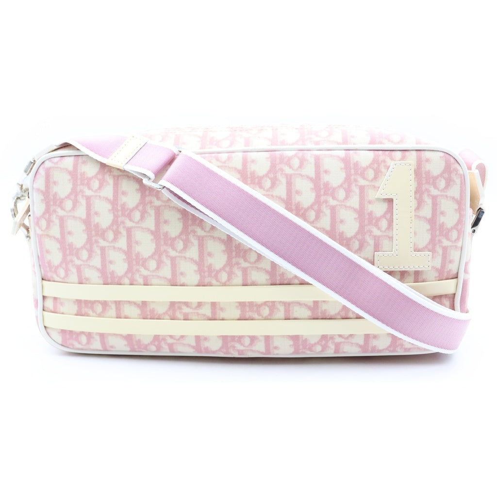 Christian Dior(クリスチャンディオール) トロッター ショルダーバッグ ホワイト×ピンク PVC シルバー金具 レディース