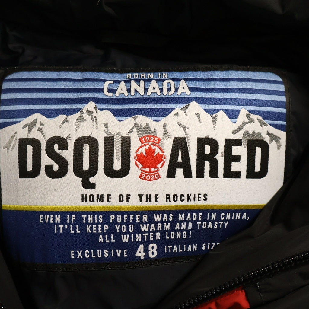 DSQUARED2(ディースクエアード) ダウンベスト フーディ ファー付き ブラック/レッド