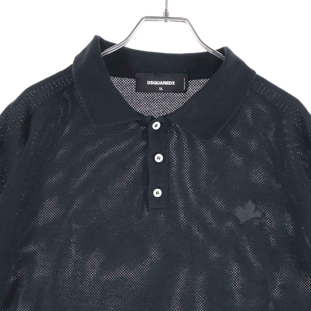 DSQUARED2(ディースクエアード) ポロシャツ 半袖 Tシャツ カットソー メッシュ ブラック S74GL0060 S24276