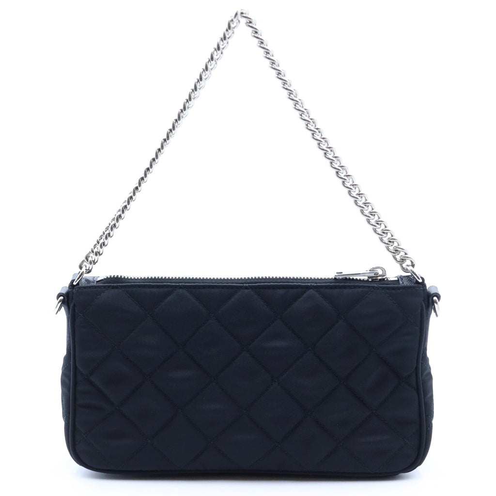 PRADA(プラダ) キルティング チェーンショルダーバッグ ハンドバッグ 2WAY ブラック ナイロン 1BH026 シルバー金具 レディース