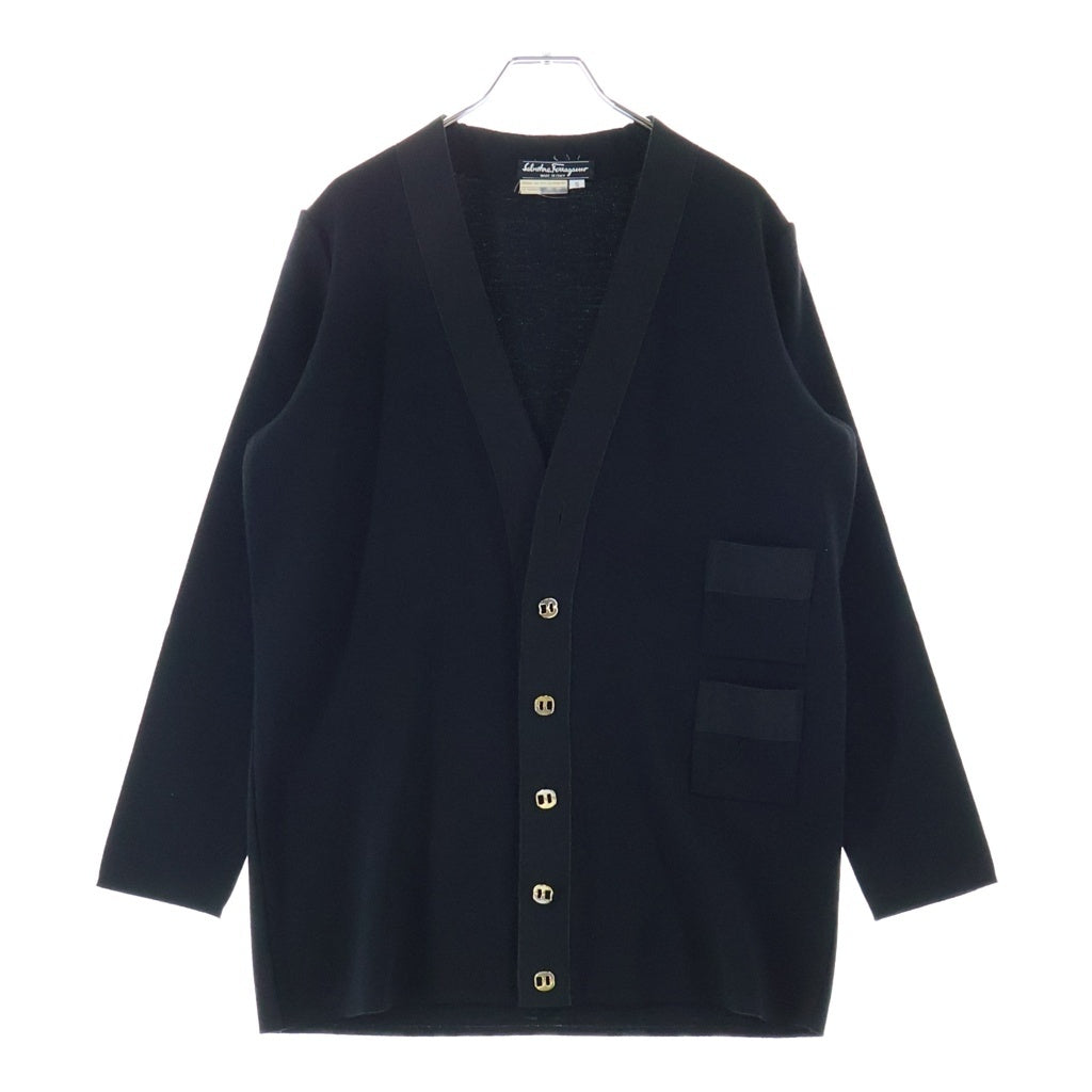 Salvatore Ferragamo(サルヴァトーレ フェラガモ) Fロゴボタン Vネック ニットカーディガン ブラック レディース