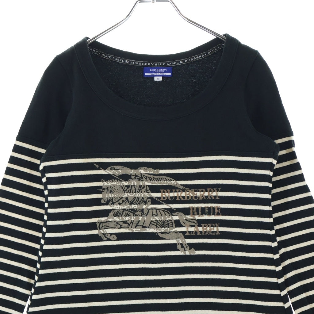 BURBERRY BLUE LABEL(バーバリーブルーレーベル) ロゴプリント ボーダー柄 ロングスリーブ 長袖Tシャツ カットソー E1P06-155-09 レディース