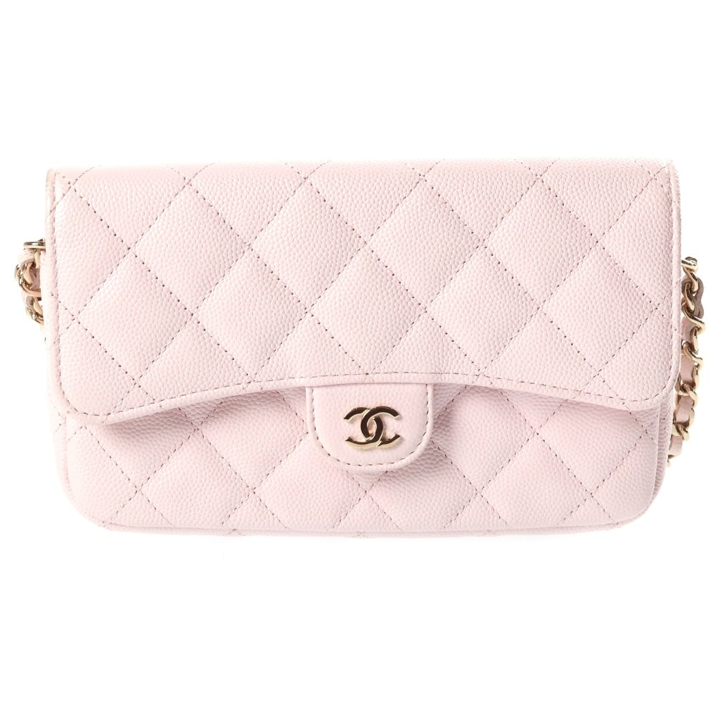 CHANEL(シャネル) マトラッセ フォンケース チェーンショルダーバッグ ライトピンク キャビアスキン 31番台 AP2096 ゴールド金具 レディース