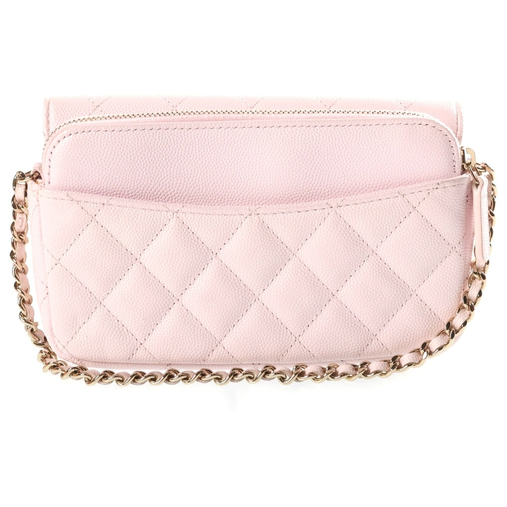 CHANEL(シャネル) マトラッセ フォンケース チェーンショルダーバッグ ライトピンク キャビアスキン 31番台 AP2096 ゴールド金具 レディース