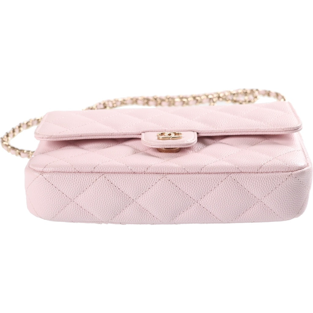 CHANEL(シャネル) マトラッセ フォンケース チェーンショルダーバッグ ライトピンク キャビアスキン 31番台 AP2096 ゴールド金具 レディース