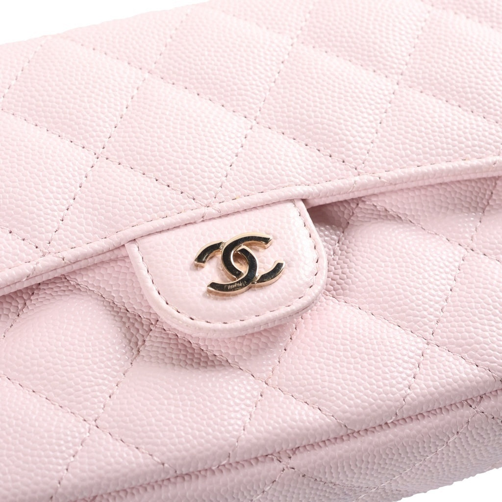 CHANEL(シャネル) マトラッセ フォンケース チェーンショルダーバッグ ライトピンク キャビアスキン 31番台 AP2096 ゴールド金具 レディース